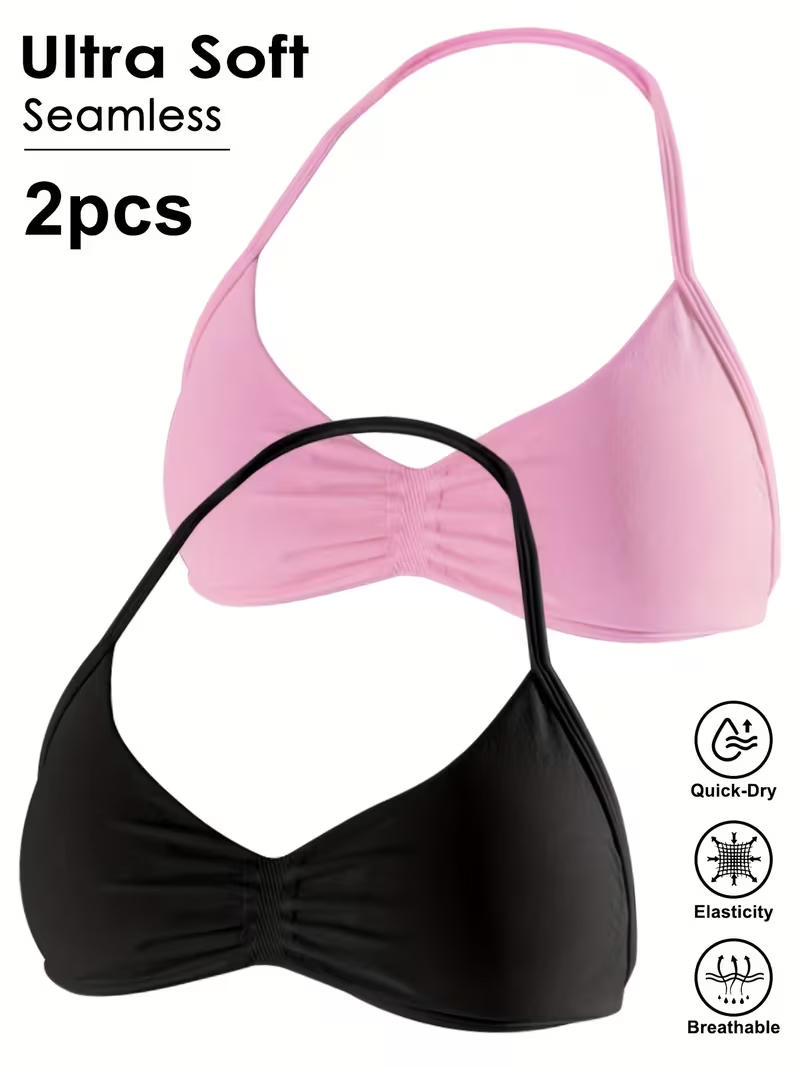 Sports Bra High Impact - 2pcs Seamless Sexy Open Back Gym